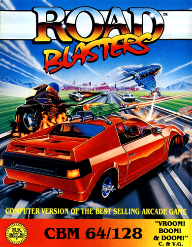 Road Blasters box art for Commodore 64